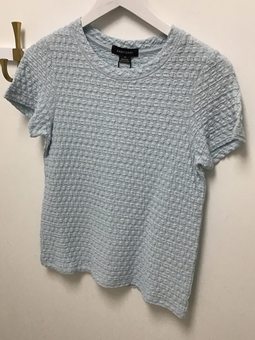Sanctuary Pale Blue pucker Waffle Knit Short Sleeve perfect Tee
